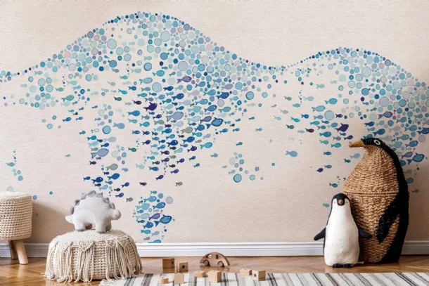 Carta da parati per camerette Color Fish di Instabilelab