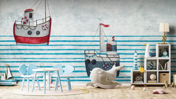 Carta da parati per camerette The Boats di Instabilelab