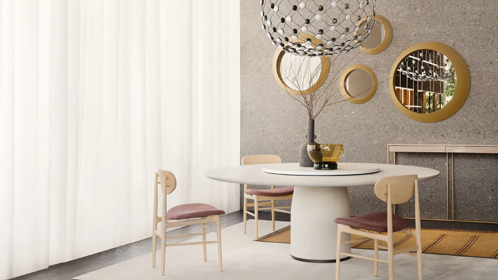 Specchio rotondo con grande cornice in legno verniciato bronzo Oculus di Lema