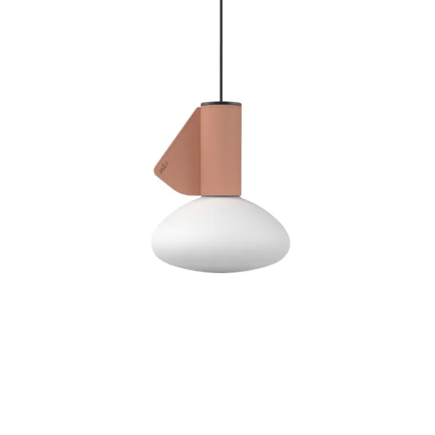 Lampada a sospensione in vetro e cuoio Mug di Midj