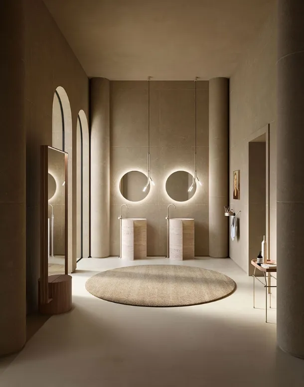Lavabo Freestanding Des Evolution Caramel 01 in Resina Stone Travertino di Cerasa