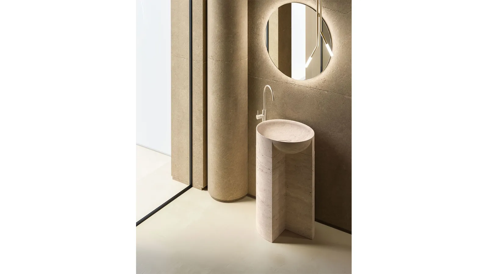 Lavabo Freestanding Des Evolution Caramel 01 in Resina Stone Travertino di Cerasa