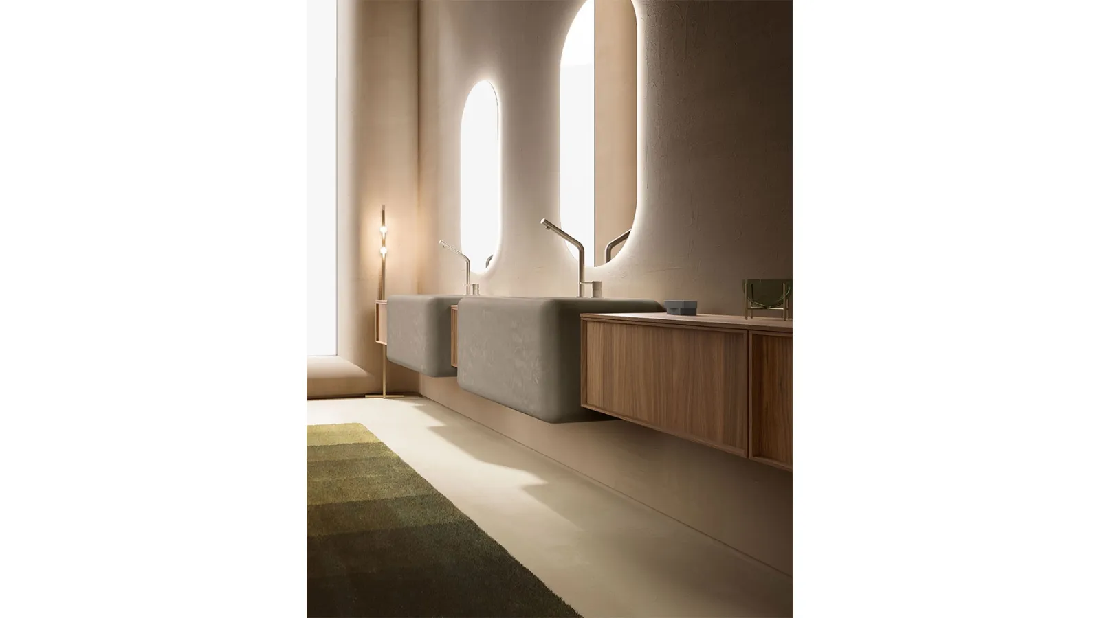 Mobile da Bagno Des Evolution Caramel 02 in Noce Canaletto con lavabi in resina di Cerasa