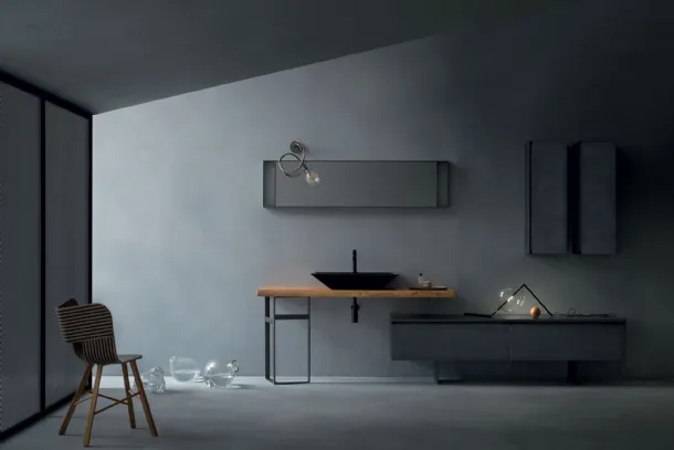Mobile da Bagno Eden 00 in laccato con top lavabo in legno massello di Cerasa