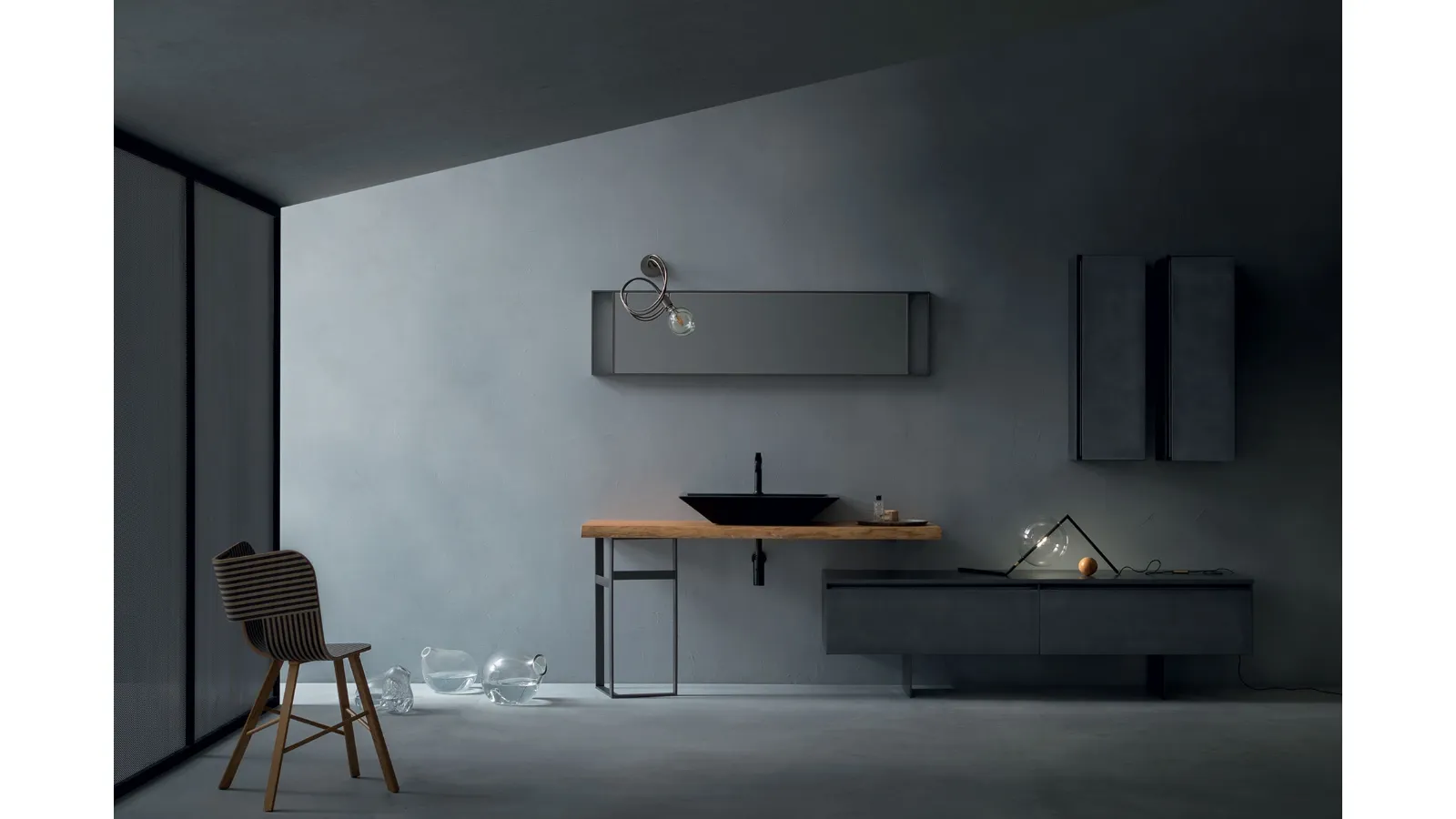 Mobile da Bagno Eden 00 in laccato con top lavabo in legno massello di Cerasa
