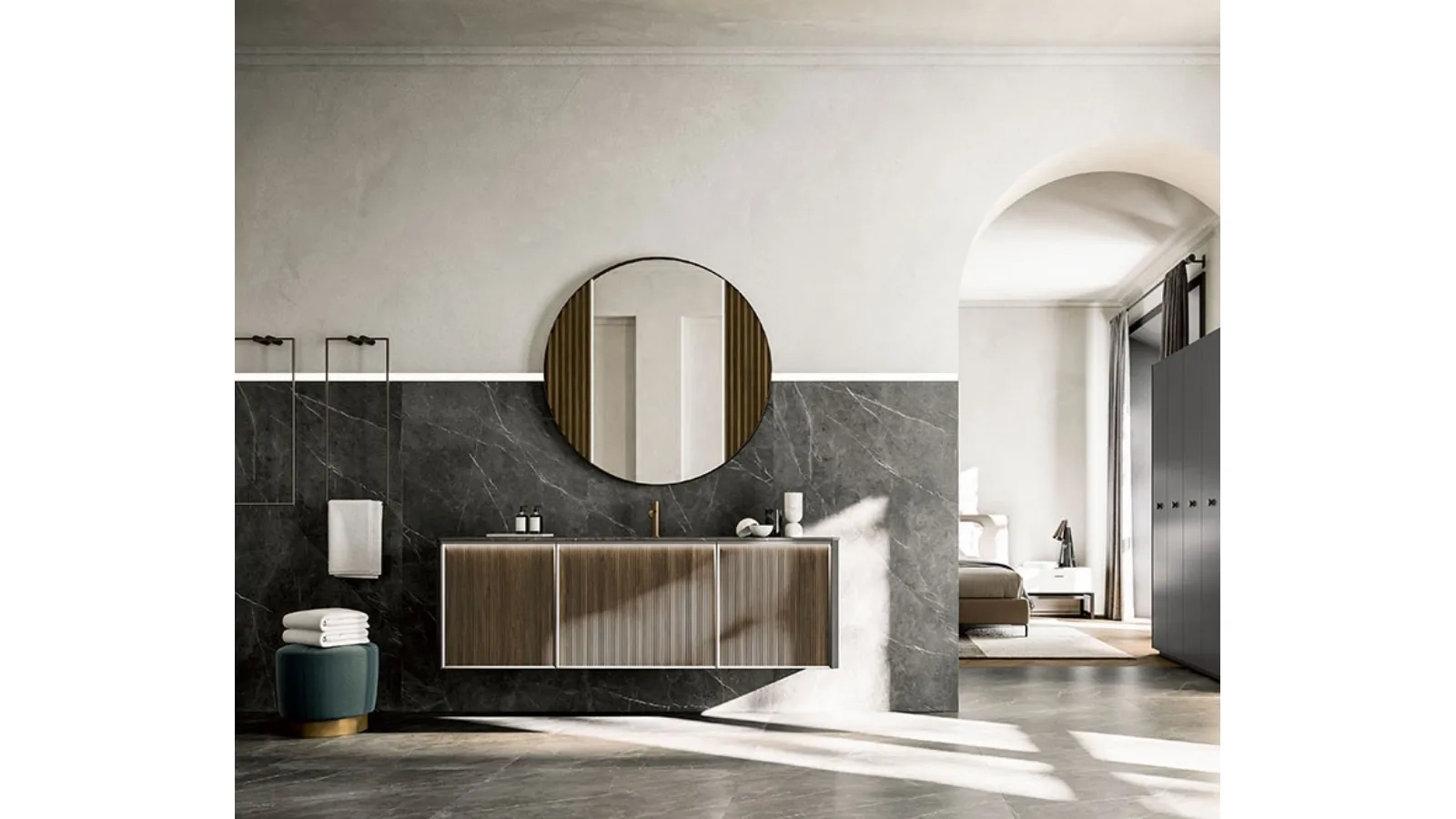 Mobile da Bagno sospeso Honey 03 in Noce Canaletto di Cerasa