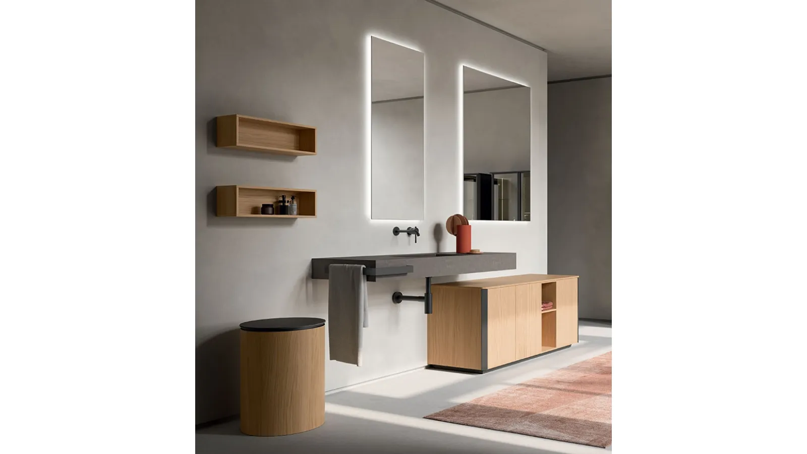 Mobile da Bagno Honey 04 in Rovere Chiaro impiallacciato di Cerasa