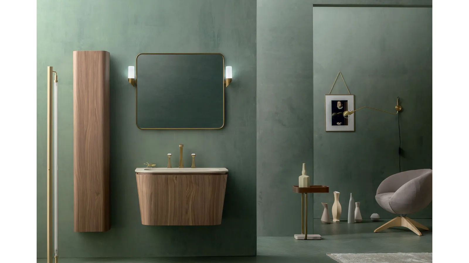 Mobile da Bagno sospeso Suede 02 in Noce Canaletto di Cerasa