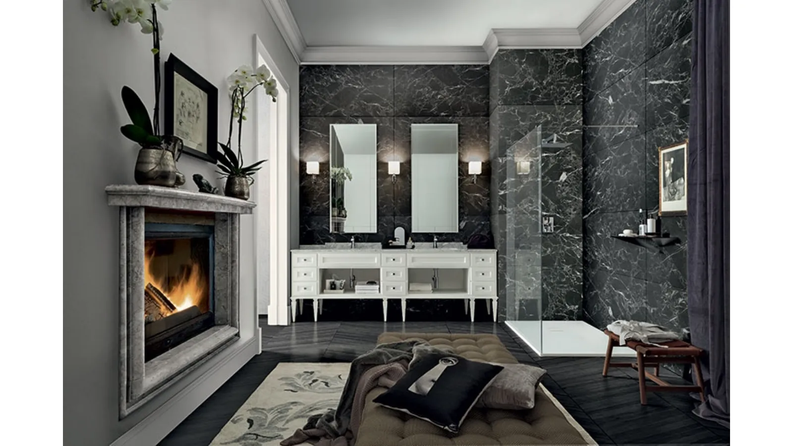 Mobile da Bagno York 01 in laccato Bianco e top in marmo di Carrara di Cerasa