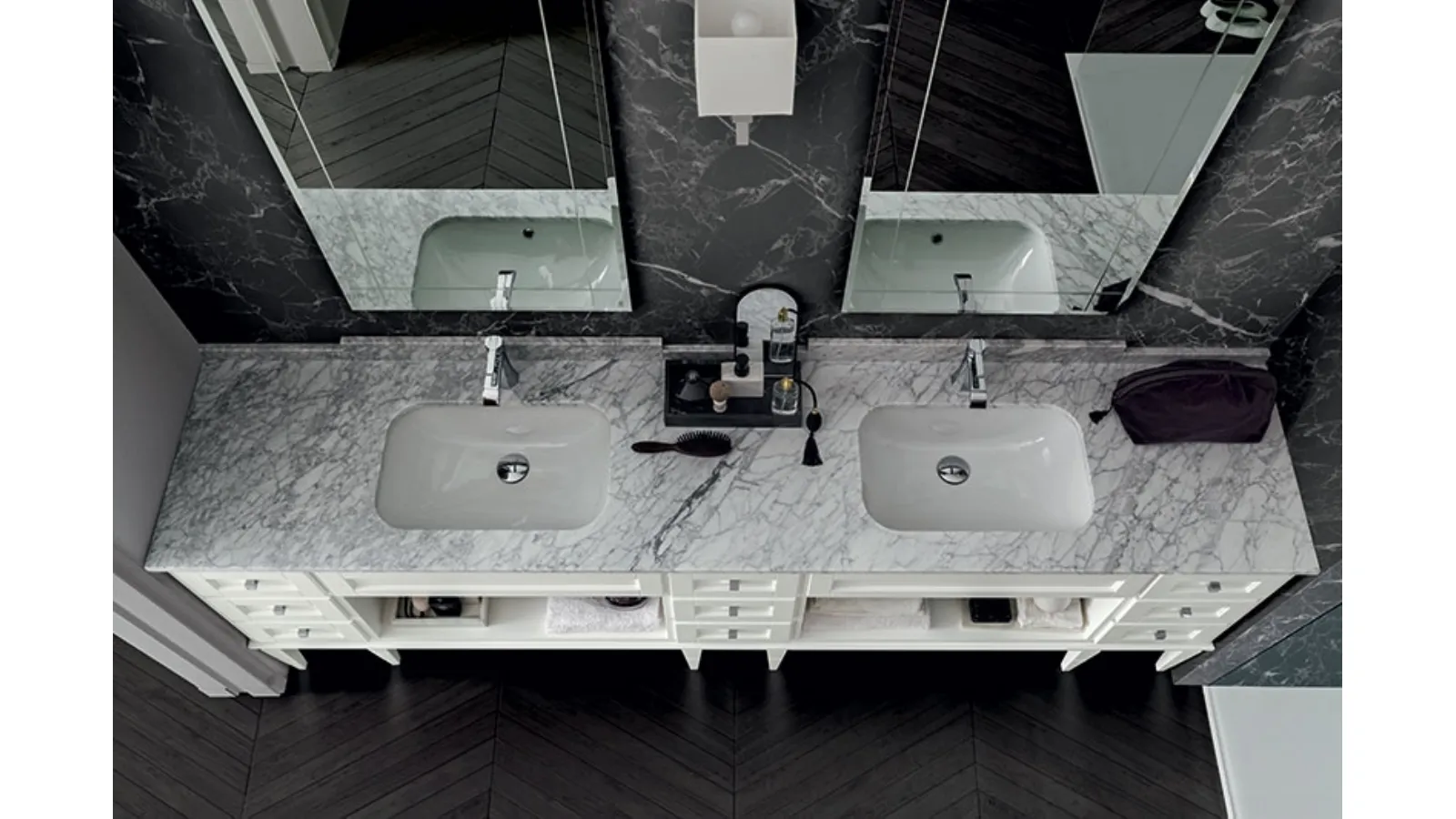 Mobile da Bagno York 01 in laccato Bianco e top in marmo di Carrara di Cerasa