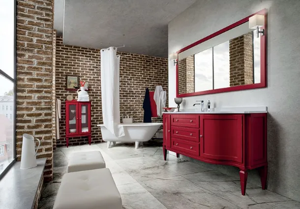 Mobile da Bagno York 03 in laccato Rosso usurato di Cerasa