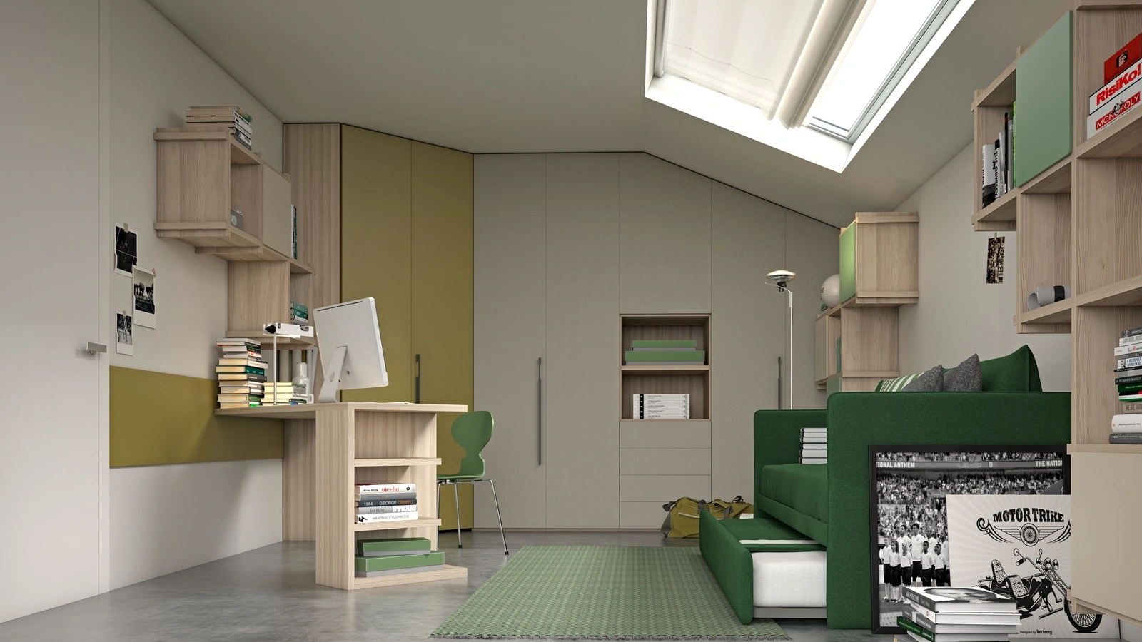 Cameretta su misura salvaspazio con divano letto con secondo letto estraibile Liveyourspace 01 di Mariani Plus