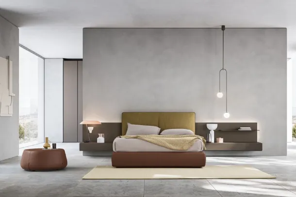 Letto in tessuto con boiserie Suite System 2 di Alf Da Frè