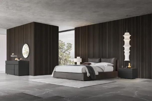 Letto in pelle con box contenitore Milano 2 di Alf Da Frè