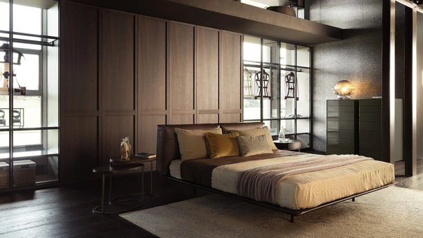 Letto matrimoniale in pelle con testiera Mynight di Lema