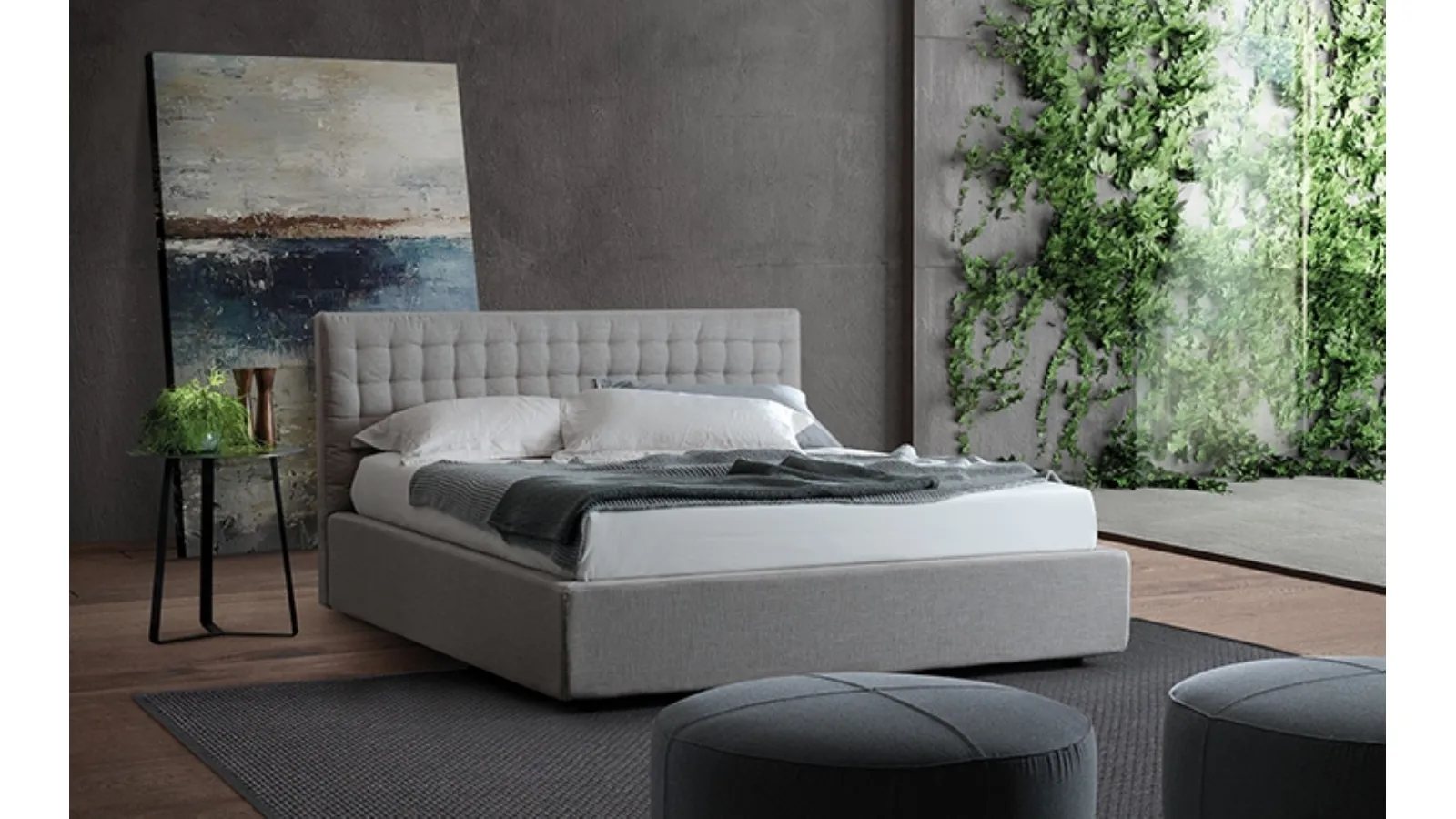 Letto Soft quilt in tessuto con testiera trapuntata di Barzaghi Salotti