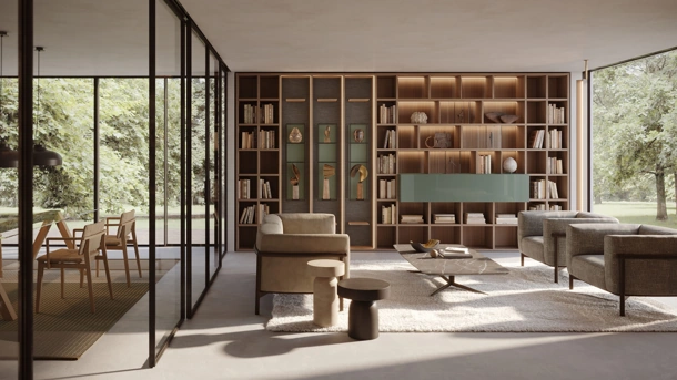 Libreria Selecta legno e laccato lucido di Lema