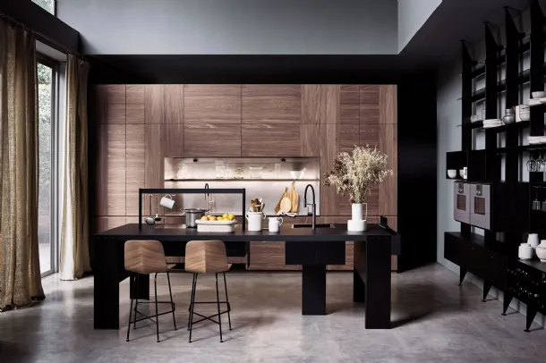 Cucina Design con isola Intarsio Time Bridge in noce di Cesar