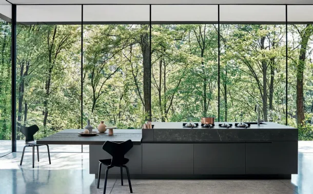 Cucina Design Maxima 2|2 Peaceful Wilderness  in laccato Titanio con top in Dekton di Cesar