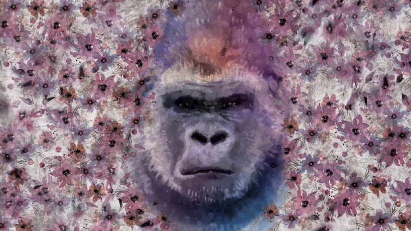 Carta da parati Monkey Kong dai toni viola di Instabilelab