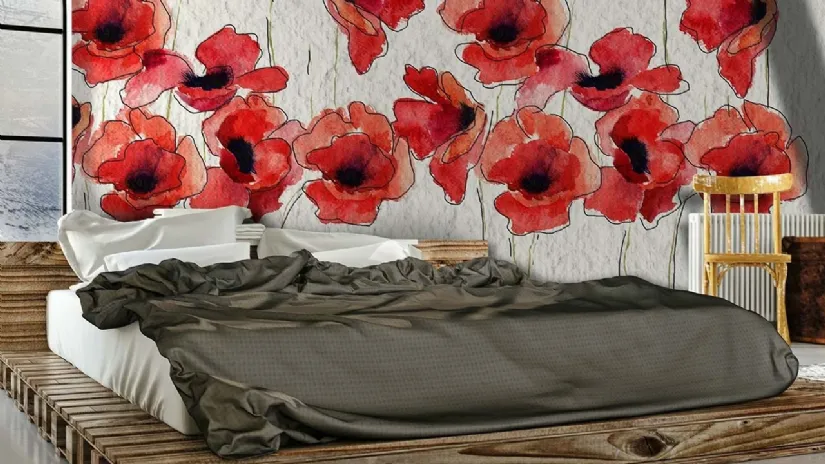 Carta da parati floreale con papaveri Tulipared di Instabilelab