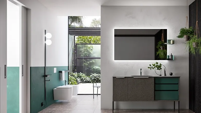 Mobile da Bagno Cartabianca in materico Intreccio e laccato Opaco di Cerasa