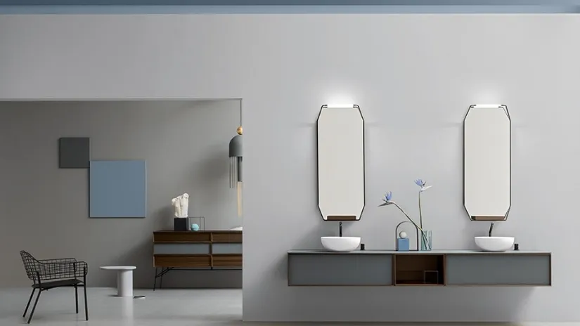Mobile da Bagno Des con Top e Frontali in cristallo sabbiato Grafite di Cerasa