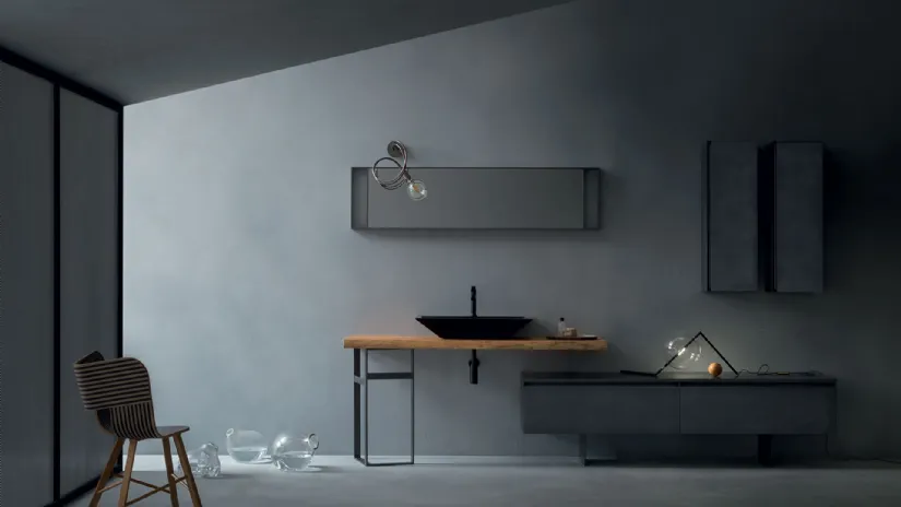 Mobile da Bagno Eden 00 in laccato con top lavabo in legno massello di Cerasa