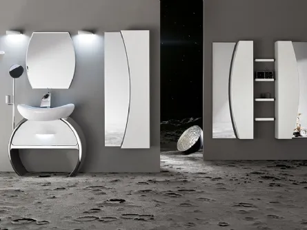 Moon con base con Cassettone Bianco Lucido