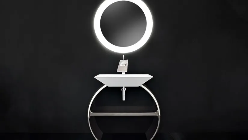 Mobile da Bagno Moon con base cromata e lavabo Diamante di Cerasa