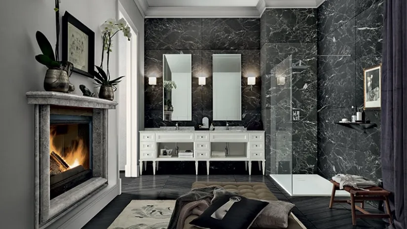 Mobile da Bagno York 01 in laccato Bianco e top in marmo di Carrara di Cerasa