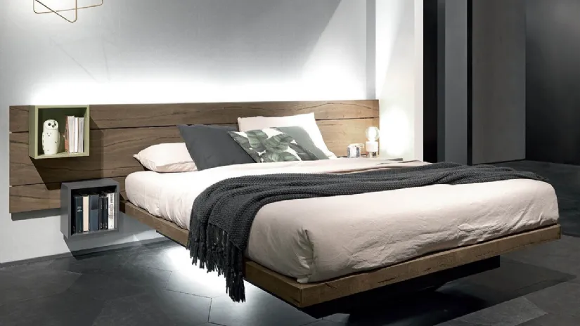 Letto in legno con box contenitore e testiera Sorvolo di Fimar