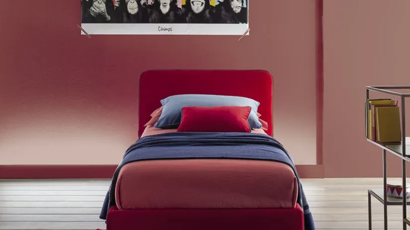 Letto singolo in tessuto con testiera Frick Round di Twils