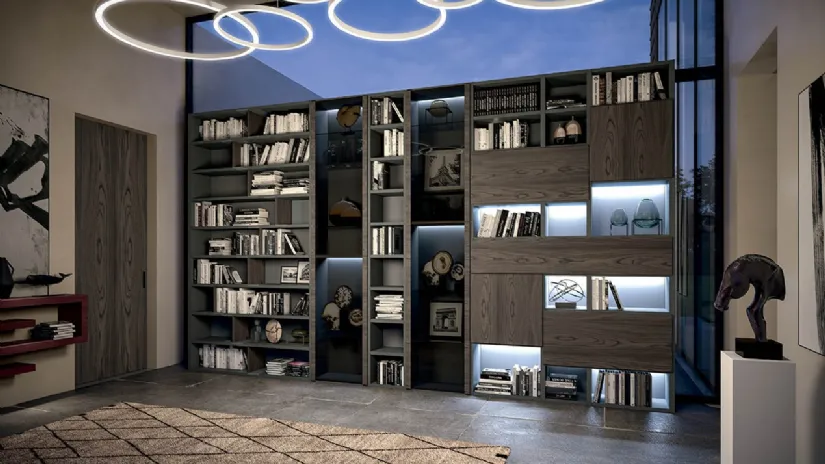 Libreria a muro Edis CF 014 in legno e metallo laccato di Fimar