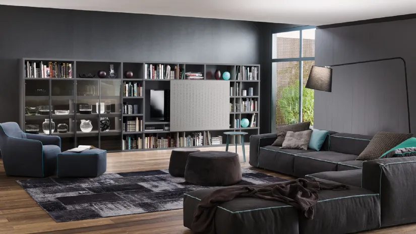 Libreria My Space 6 con vano porta TV a scomparsa di Alf Da Frè
