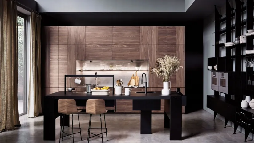 Cucina Design con isola Intarsio Time Bridge in noce di Cesar