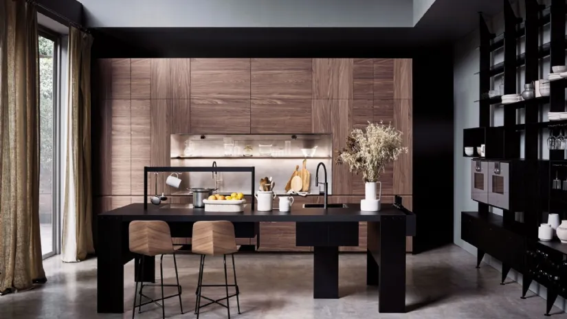 Cucina Design lineare Intarsio Time Bridge in Noce desaturato di Cesar
